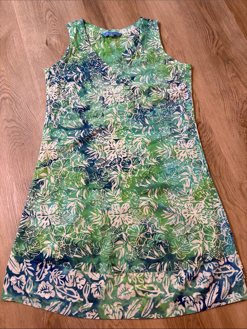 Blue Ginger Hawaiian Tropical Batik Shift Dress size XS vacation resort wear